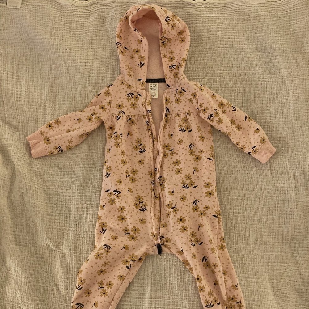Carters Zip Up Jumpsuit/Bunting - Pink, Floral - 18 months